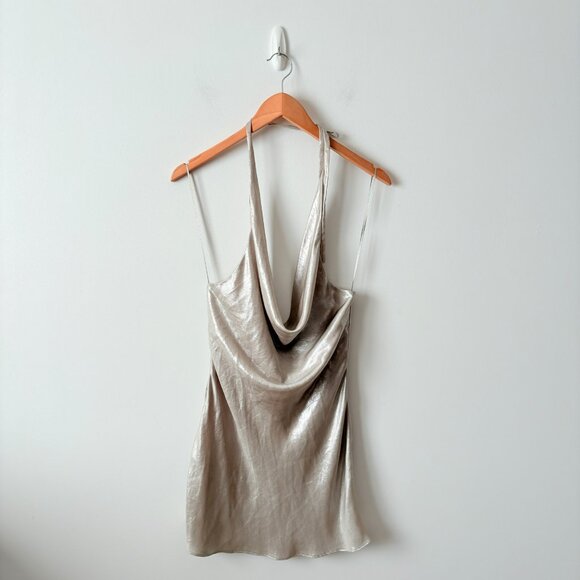 Zara Metallic Gold Silver Draped Halter Mini Dress NWT Size Small - Picture 5 of 10